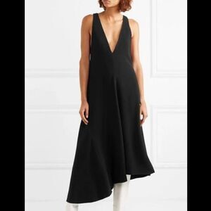 Tibi Asymmetrical Double V-Neck Midi Dress in Black Women’s 4 $800